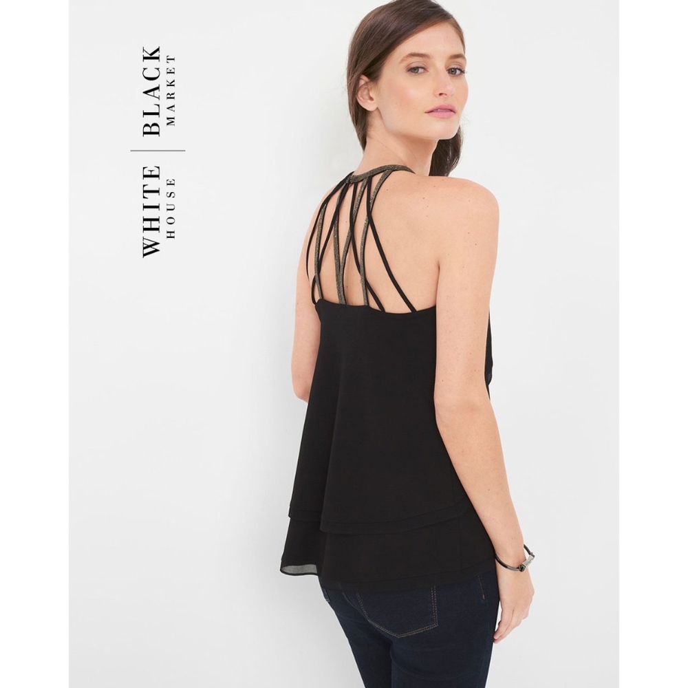 NWT White House Black Market Tiered Halter Top Size M – Flowy Chic Blouse